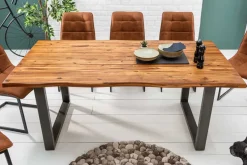 Massiver Esstisch GENESIS 200cm braun Akazienholz Baumkante Eisengestell Industrial