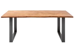 Massiver Esstisch GENESIS 160cm braun Akazienholz Baumkante Eisengestell Industrial