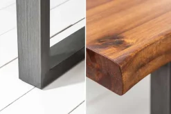 Massiver Esstisch GENESIS 160cm braun Akazienholz Baumkante Eisengestell Industrial