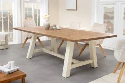 Massiver Esstisch HAMPTONS 165cm hellbraun creme Pinienholz