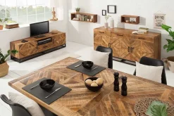 Massiver Esstisch INFINITY HOME 160cm natur schwarz Mangoholz Industrial Design X-Gestell