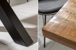 Massiver Esstisch IRON CRAFT 140cm Mangoholz schwarz Metall Industrial Design