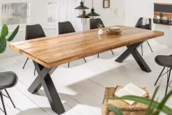Massiver Esstisch IRON CRAFT 200cm natur Mangoholz Industrial Design X-Gestell schwarz Metall