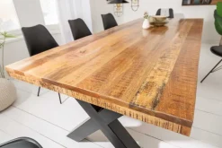 Massiver Esstisch IRON CRAFT 240cm natur Mangoholz Industrial Design X-Gestell schwarz Metall