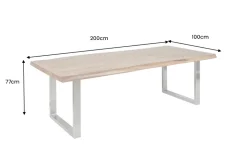Massiver Esstisch MAMMUT 200cm Akazie U-Gestell Edelstahl Baumkante 5cm Tischplatte