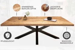 Massiver Industrial Esstisch GALAXIE 180cm Mangoholz sternenförmiges Gestell