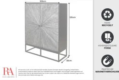 Massives Highboard BARRACUDA 120cm braun Mangoholz mit Teakholz-Front schwarz Metall