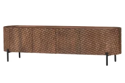 Massives TV-Board ADLON 200cm braun Mangoholz schwarz Metall Lowboard mit 3D- Front