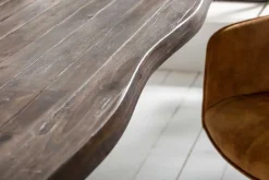 Massivholz Esstisch GENESIS VINTAGE 160cm braun Akazie schwarzes X-Gestell Baumkante