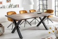 Massivholz Esstisch GENESIS VINTAGE 160cm braun Akazie schwarzes X-Gestell Baumkante