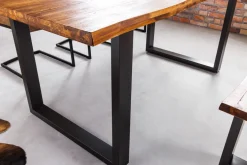 Massivholz Esstisch GENESIS 160cm natur anthrazit Akazie Baumkante Industrial Design