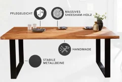 Massivholz Esstisch IRON CRAFT 200cm braun schwarz Sheesham stone finish Industrial