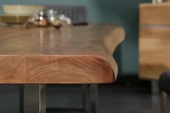 Massivholz Esstisch MAMMUT NATURE 200cm Akazie Baumkante 6cm Tischplatte Edelstahlbeine