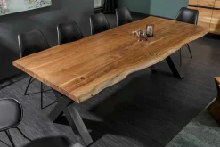 Massivholz Esstisch MAMMUT 220cm natur Akazie X-Gestell schwarz Metall Baumkante