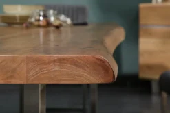 Massivholz Esstisch MAMMUT 200cm Akazie U-Gestell Edelstahl Baumkante 6cm Tischplatte