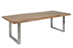 Massivholz Esstisch MAMMUT 200cm Akazie U-Gestell Edelstahl Baumkante 6cm Tischplatte