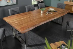 Massivholz Esstisch MAMMUT 200cm Akazie U-Gestell Edelstahl Baumkante 6cm Tischplatte
