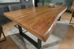 Massivholz Esstisch MAMMUT 200cm Akazie U-Gestell schwarz Metall Baumkante 6cm Tischplatte