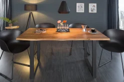 Massivholz Esstisch MAMMUT 140cm Wild-Akazie Baumkante Industrial Design 2,6cm Tischplatte