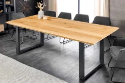 Massivholz Esstisch WILD OAK 200cm natur Wildeiche Schweizer Kante Metall U-Gestell