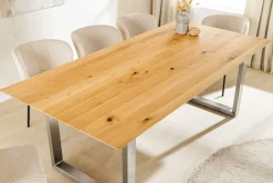 Massivholz Esstisch WILD OAK 160cm natur Wildeiche Schweizer Kante Edelstahl U-Gestell