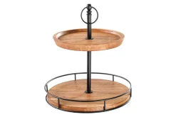 Massivholz Etagere PURE NATURE 40cm Mango rund mit zwei Etagen schwarzes Metall