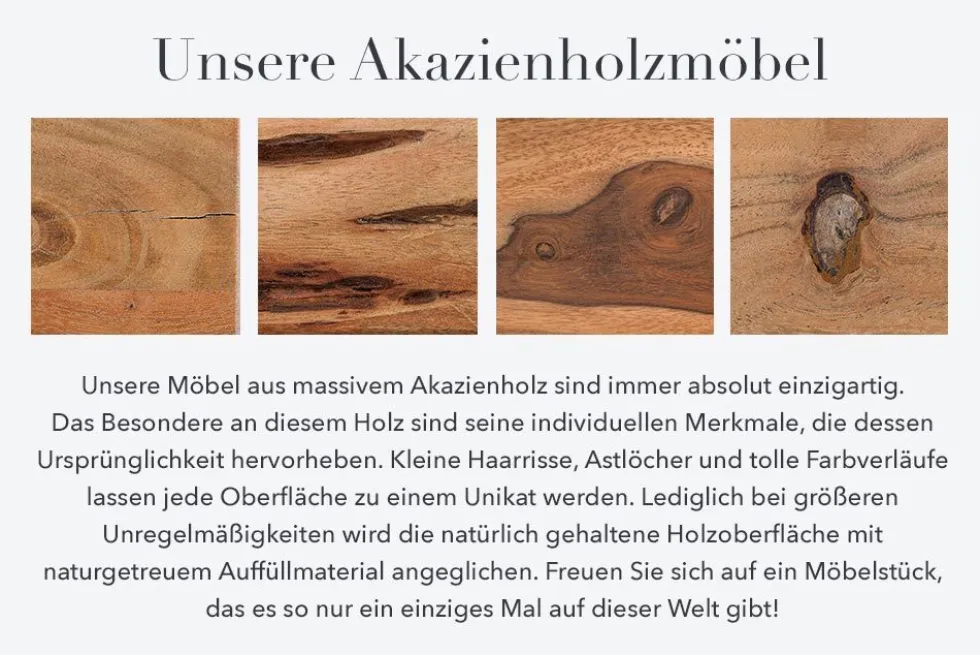 Massivholz Highboard MYSTIC LIVING 140cm Akazie natur Vitrine 3D-Oberfläche
