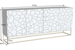 Massivholz Sideboard VULCANO 180cm weiß schwarz Mangoholz mit 3D Schnitzereien handmade Metallgestell gold