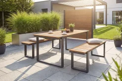 Moderne Outdoor Sitzbank TAMPA LOUNGE 125cm grau natur Aluminium Metall Holz-Design wetterfest