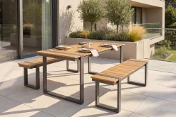 Moderne Outdoor Sitzbank TAMPA LOUNGE 125cm grau natur Aluminium Metall Holz-Design wetterfest