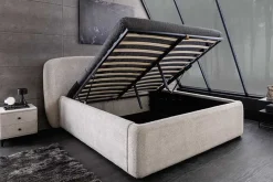 Modernes Boxbett ART DECO 180x200cm greige Bouclé mit Stauraum und Lattenrost