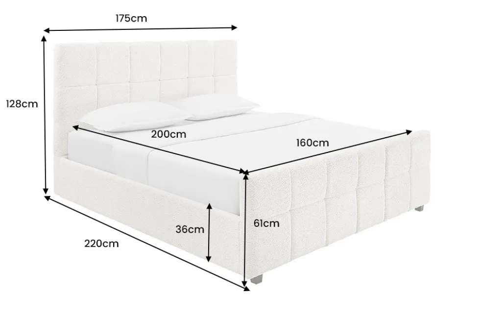 Modernes Boxbett PRESTIGE 160x200cm creme Bouclè mit Stauraum und Lattenrost