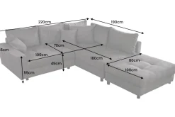 Modernes Ecksofa KENT 220cm dunkelgrau Cord inklusive Hocker Federkern Wohnlandschaft
