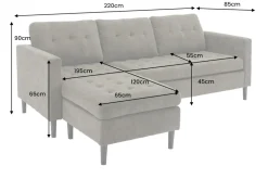 Retro Ecksofa STOCKHOLM 220cm taupe Cord Federkern 3-Sitzer