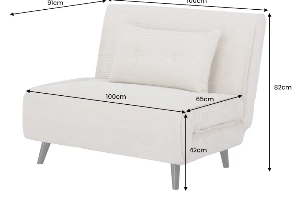 Retro Schlafsessel SMART MULTIFUNCTION 100cm beige Cord Bettfunktion inkl. Kissen
