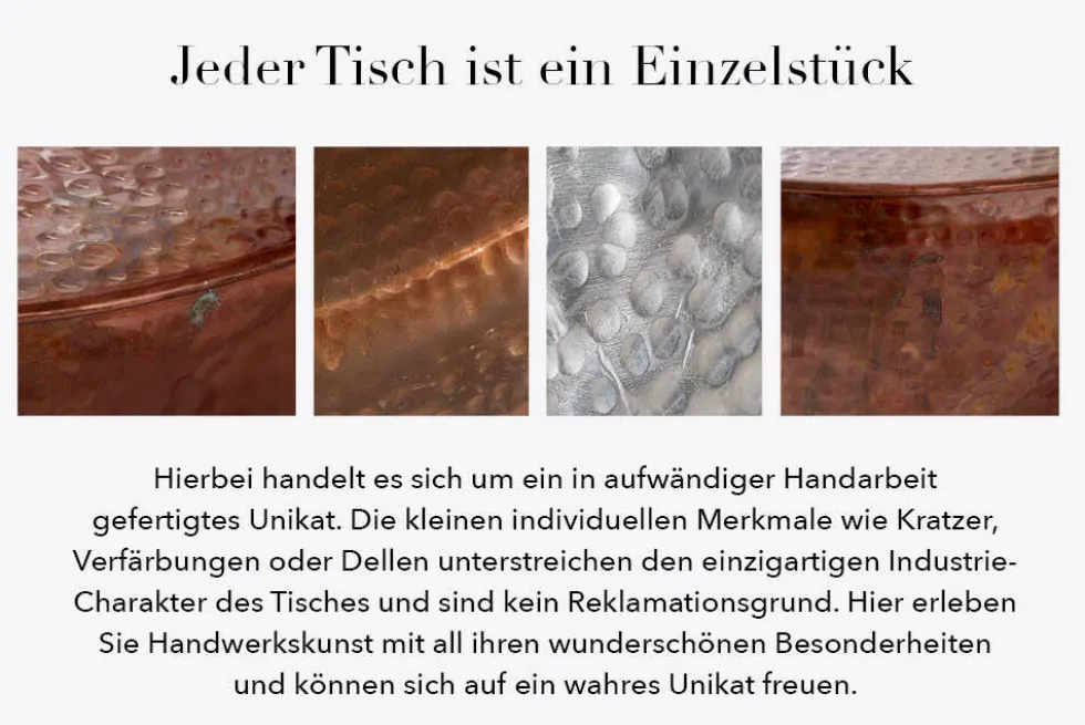 Runder Couchtisch ORIENT II 60cm kupfer Metall Aluminium Hammerschlag Design handmade