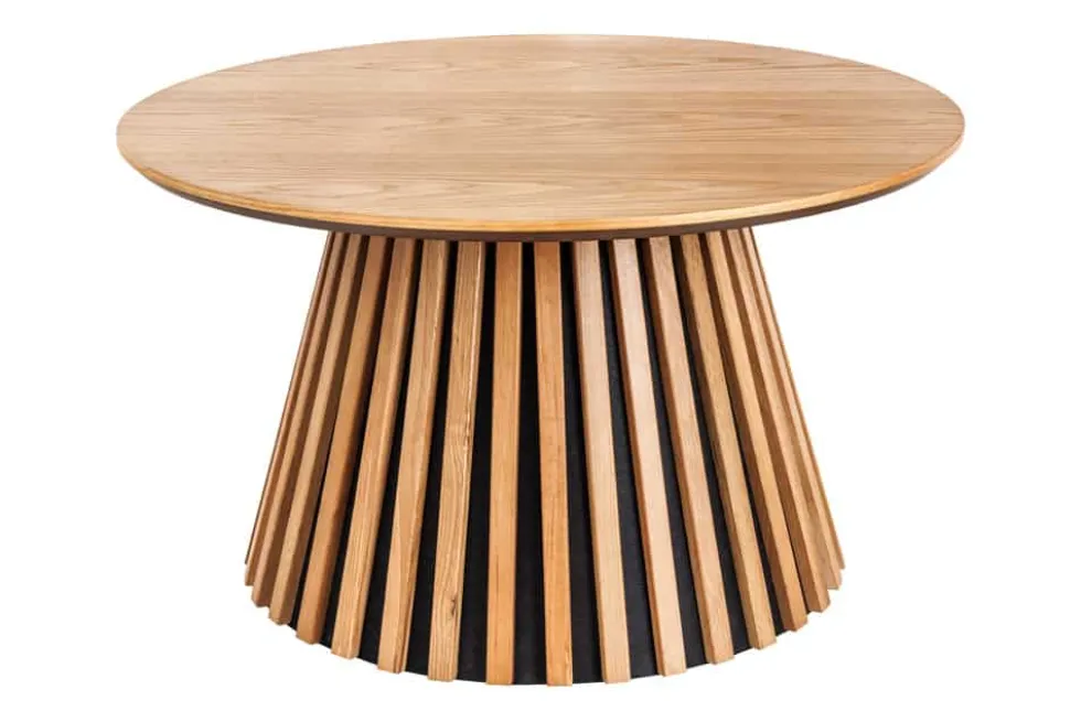 Runder Couchtisch VALHALLA WOOD 70cm natur Eichenholz Säulenfuß