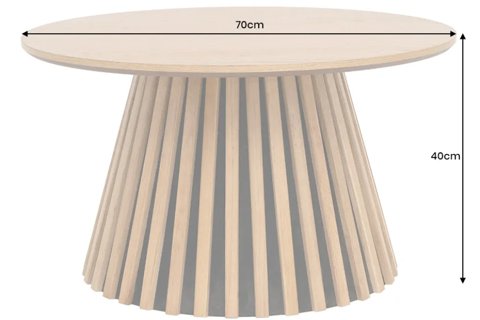 Runder Couchtisch VALHALLA WOOD 70cm natur Eichenholz Säulenfuß
