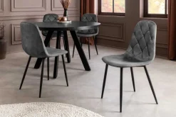 Stilvoller Stuhl GLAMM anthrazit Samt mit Rauten-Steppung schwarze Metallbeine