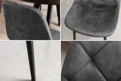 Stilvoller Stuhl GLAMM anthrazit Samt mit Rauten-Steppung schwarze Metallbeine