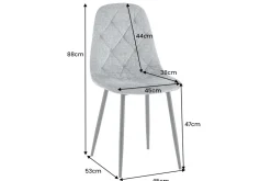 Stilvoller Stuhl GLAMM grau Chenille Cremona mit Rauten-Steppung schwarze Metallbeine