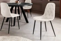 Stilvolles 2er-Set Stühle GLAMM champagner beige Chenille Cremona schwarze Metallbeine
