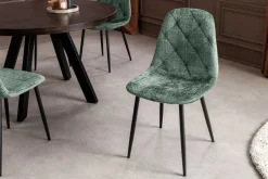 Stilvolles 2er-Set Stühle GLAMM grün Chenille Cremona schwarze Metallbeine
