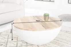 Upcycling Design Couchtisch INDUSTRIAL STORAGE 70cm weiß Mangoholz handmade
